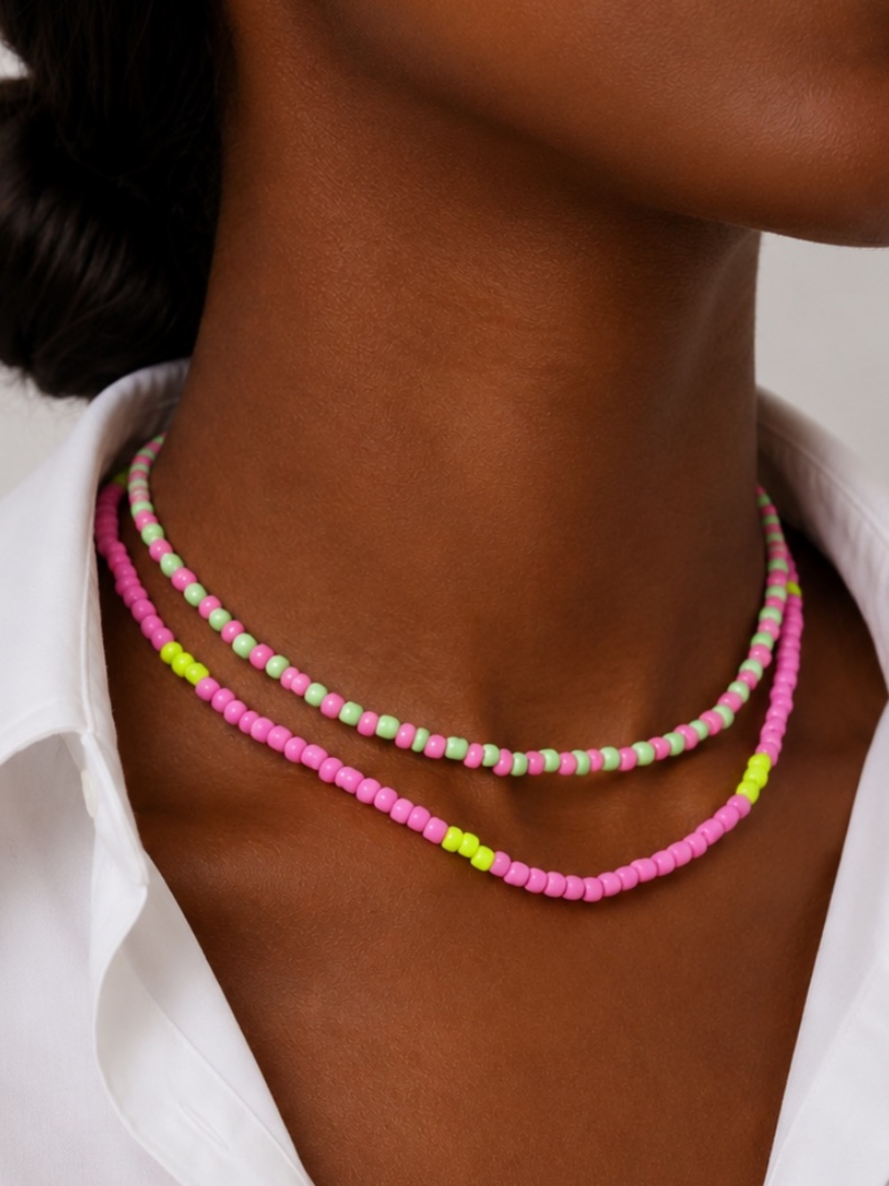 New! Coastal Colorful Pink Beaded Necklace Stack Set NWOT 1069